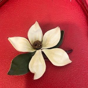 Vintage dogwood flower leather brooch